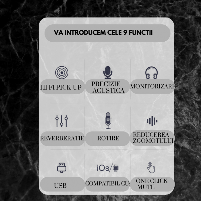 Microfon Streaming VENTART, Profesional, USB, Studio, Live-uri, Podcast, Inregistrari, Plug and Play, IOS/Android/Windows, Stativ birou, Negru [5]