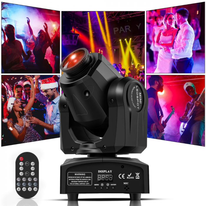 Moving Head VENTART, Proiector LED 60W, Control Telecomanda, DMX512, 7 Culori si 7 Modele, Unghi de Proiectie 12°, Dimmer 0-100%, Stroboscop 1-18Hz, Petreceri, Evenimente, DJ, Negru [4]