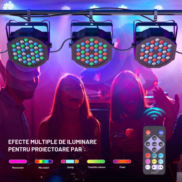 Proiector de scena VENTART cu 36 LED-uri, lumini PAR cu control RGB DMX, efect stroboscop scena [4]