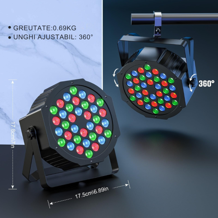 Proiector de scena VENTART cu 36 LED-uri, lumini PAR cu control RGB DMX, efect stroboscop scena [5]