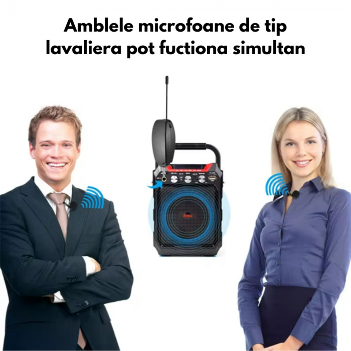 Set 2 Microfoane Lavaliera VENTART cu Receiver Wireless, Plug and Play, compatibil cu Telefon, Boxe, Computer, pentru Interviuri, Live-uri, Conferinte, Negre [2]