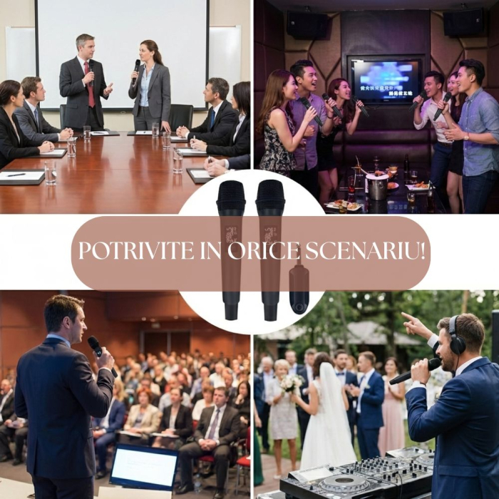 Set 2 microfoane Profesionale VENTART, Dinamic, Cardioid, Distanta Operare 30m, Conector Jack 6,35, Ideal pentru Karaoke,conferinte, Design Ergonomic, Negru [2]