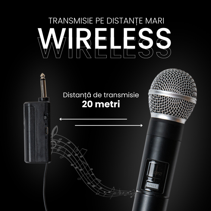 Set 2 Microfoane Wireless VENTART, cu Receiver Jack 6, 35mm, Baterie reincarcabila, UHF, Plug and Play, Karaoke [4]