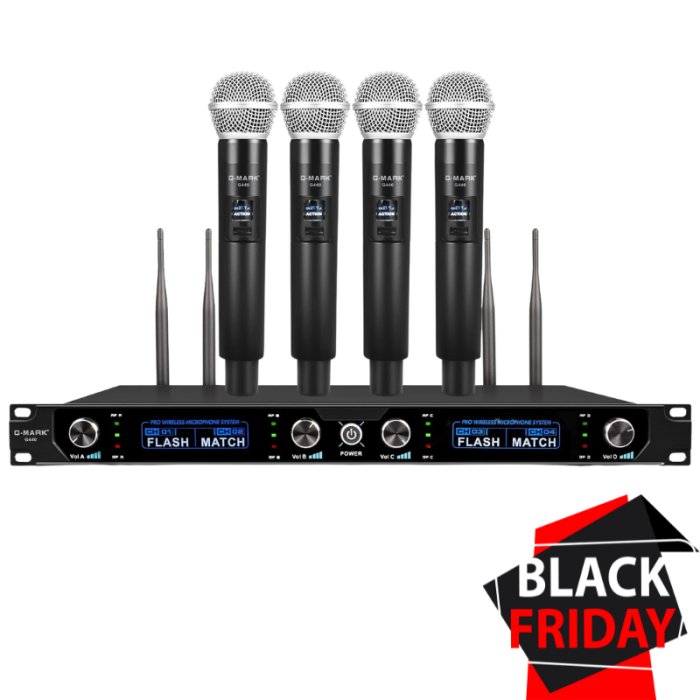 Set 4 Microfoane Profesionale VENTART, Montare Rack, Wireless, Antena pentru Distante lungi, UHF, cu Receiver, Omnidirectionale, Portabile, pentru Karaoke, Conferinte, Evenimente, Negre [1]