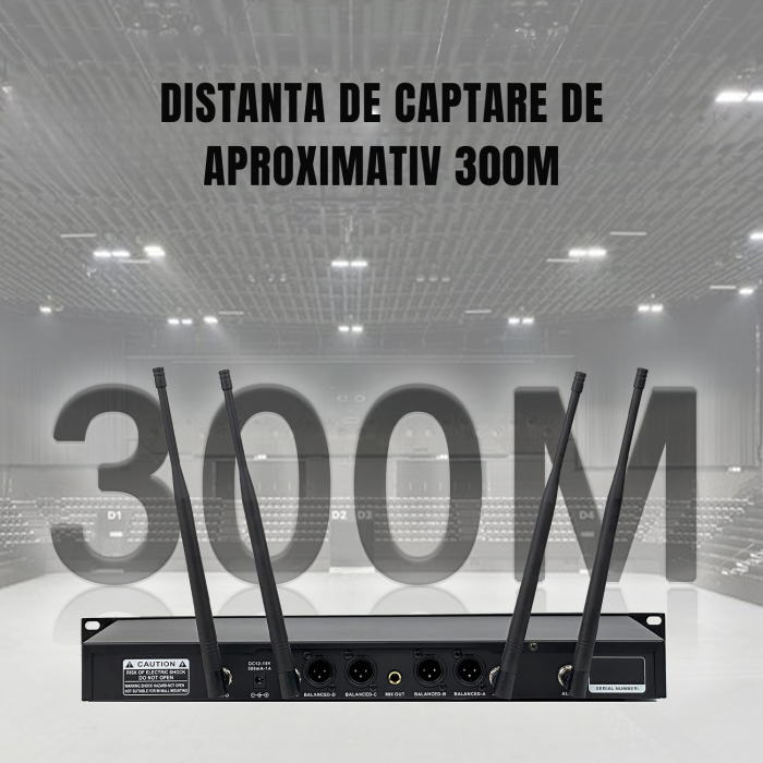 Set 4 Microfoane Wireless VENTART Pro, fara fir UHF, cu Receiver, montare Rack, Omnidirectionale, Captare 300m, pentru Karaoke, Conferinte, Evenimente, Negre [2]