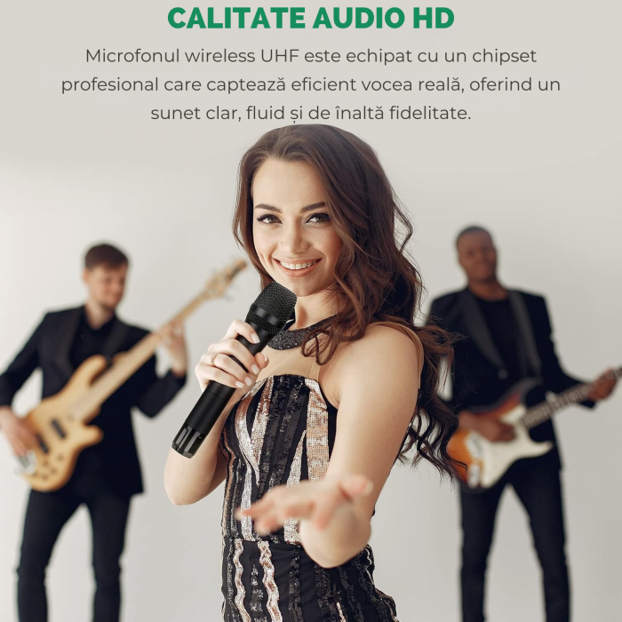 Set 4 Microfoane Wireless VENTART Pro, fara fir UHF, cu Receiver, montare Rack, Omnidirectionale, Captare 300m, pentru Karaoke, Conferinte, Evenimente, Negre [4]