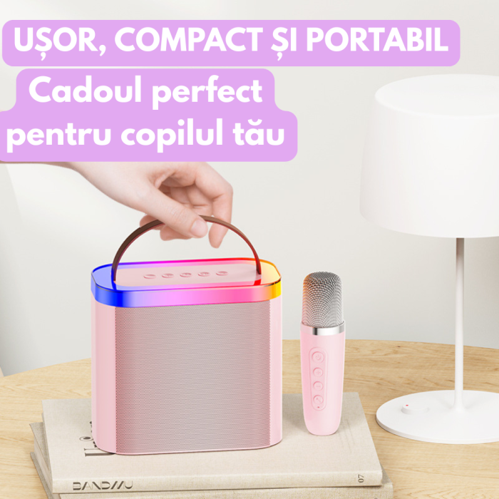 Set Karaoke VENTART pentru Copii, 2 Microfoane cu Boxă, LED-uri, Efecte Vocale, Bluetooth [4]