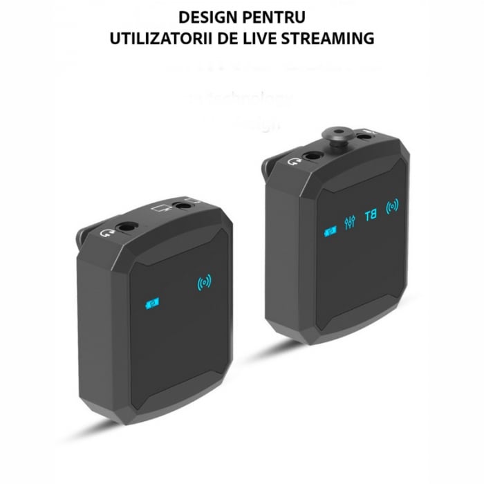 Set Microfon Lavaliera VENTART, Wireless, Emitator si Receptor, compatibil cu iOS, Android, Camere de filmat, Bluetooth, pentru Interviuri, Vlogging, Live-uri, Negru [2]