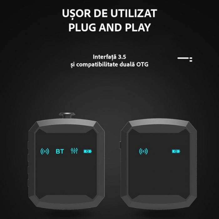 Set Microfon Lavaliera VENTART, Wireless, Emitator si Receptor, compatibil cu iOS, Android, Camere de filmat, Bluetooth, pentru Interviuri, Vlogging, Live-uri, Negru [5]