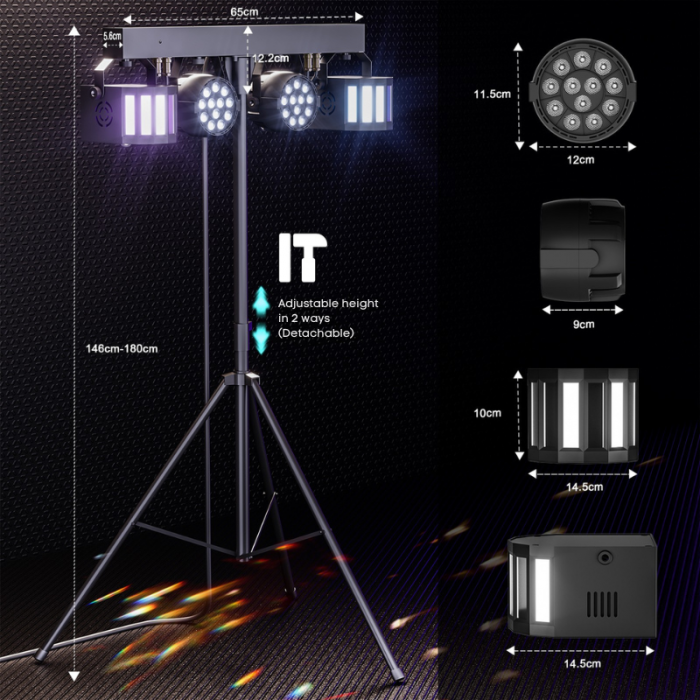 Sistem de Lumini PAR VENTART pentru Scena, 60W, 32 LED-uri RGBW,DMX, Control vocal, Telecomanda, Beam și Wash,  DJ, Concerte, Evenimente, Negru [3]