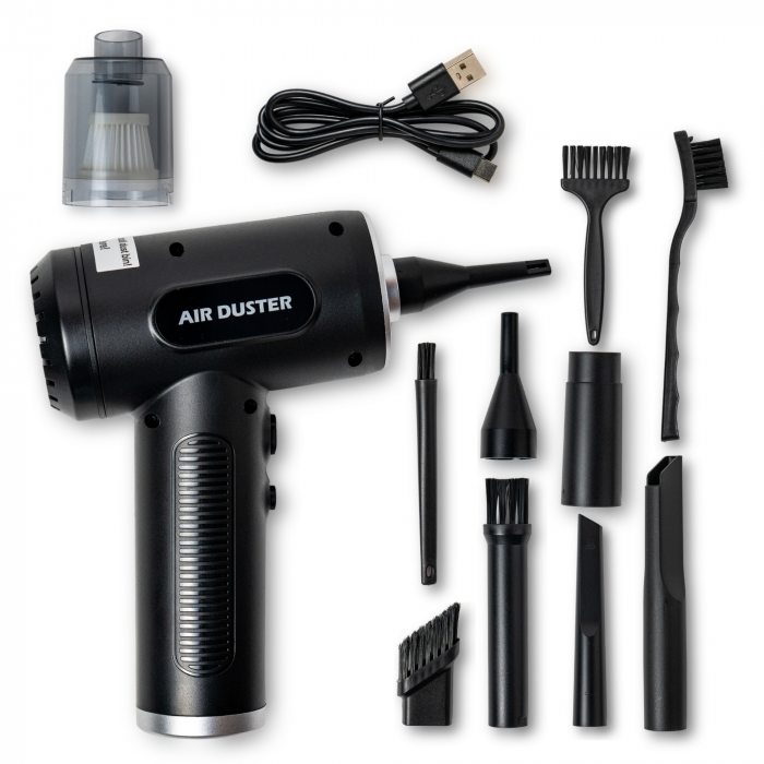 Suflanta aer VENTART, pentru Indepartare praf si Aspirare PC, Par de animale, Tastatura, Gratar, Canapea, 50000 RPM, 7 tipuri de Duze, Lanterna LED, Afisaj LED, fara Fir, Negru [2]