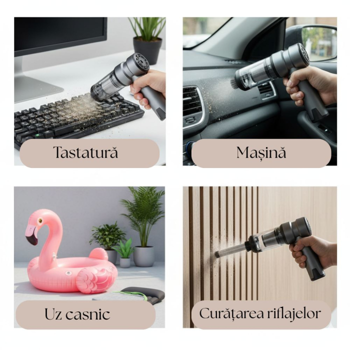 Suflanta aer VENTART, portabila, 4 in 1, 16000 RPM, fara fir, Aspirare si Suflare, pentru indepartare praf PC, tastatura, masina, riflaje, neagra [3]