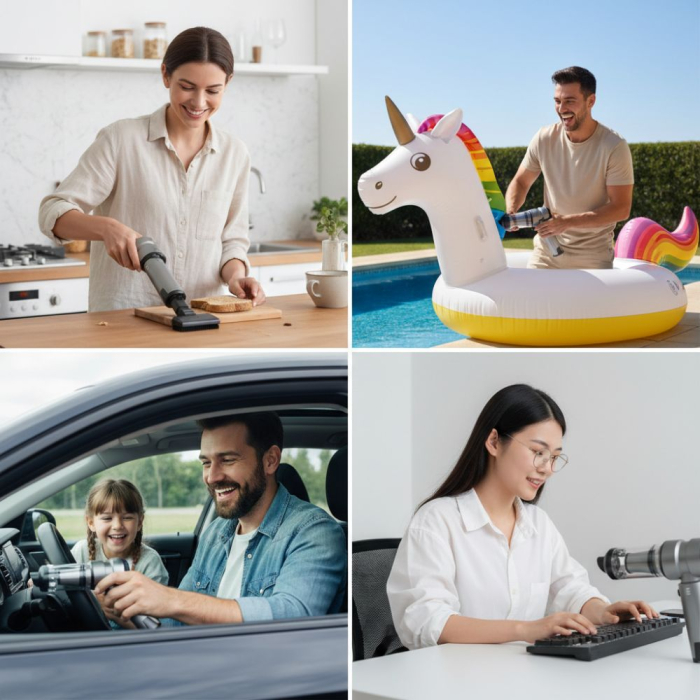 Suflanta aer VENTART, portabila, 4 in 1, 16000 RPM, fara fir, Aspirare si Suflare, pentru indepartare praf PC, tastatura, masina, riflaje, neagra [2]