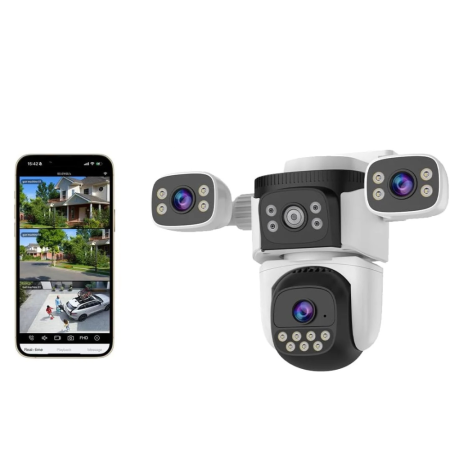 HOME - Camera de Supraveghere VENTART 2K, 4 Lentile, PTZ 360°, WiFi, Zoom 10X, Night Vision, Detectare Miscare si Audio Bidirectional