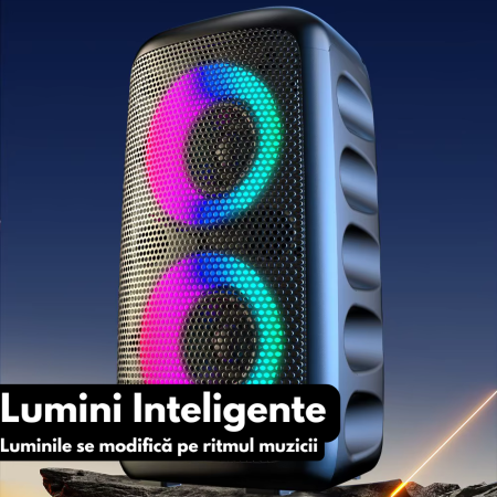 Boxa Portabila de Exterior VENTART, Impermeabila, cu 2 Microfoane Wireless, Bluetooth, Subwoofer, Petreceri, Karaoke, AUX ,USB [6]