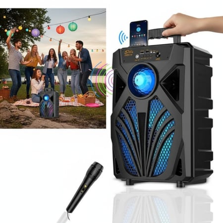 Boxa Portabila Wireless VENTART cu Subwoofer de 8 inch, Lumini LED Colorate si Microfon [1]