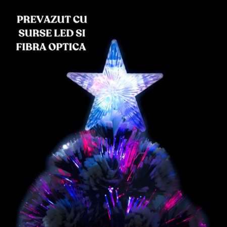 Brad Artificial 1.80m cu Fibră Optică & LED, Aspect Ninsoare, 8 Jocuri Lumină, Suport Inclus [3]