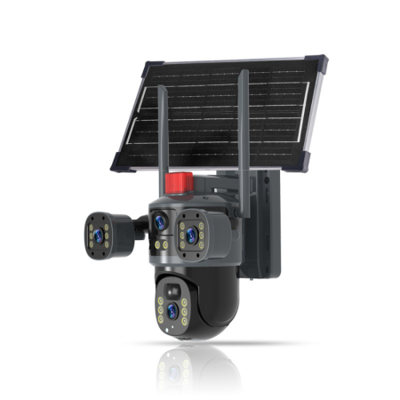 HOME - Camera Solara tripla VENTART cu Conexiune 4G, 6MP Ultra HD, Zoom 10X, Vedere Nocturna Color, Panou 7.5W