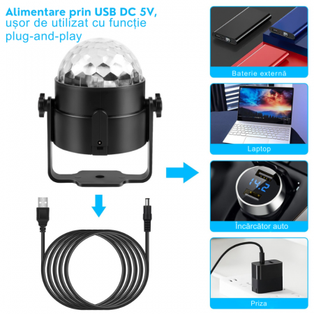 Glob disco cu telecomanda VENTART, Activare Lumini prin Muzica,culori multiple, suport de prindere, Petreceri, Karaoke, [2]
