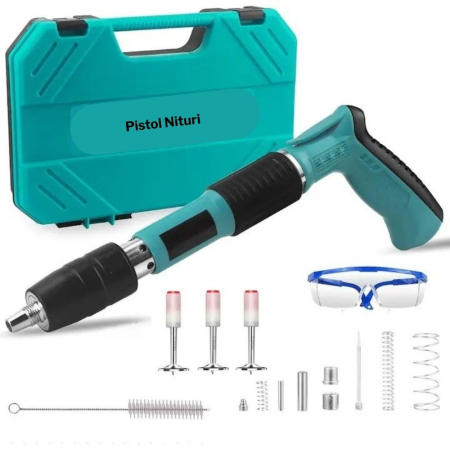 HOME - Kit Pistol De Nituri Pentru Fixare Cuie In Perete, Pneumatic, Trusa Depozitare si Transport, Calibru 7.3 cm, Albastru