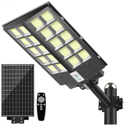 HOME - Lampa Solara LED, VENTART, 1000W, Corp iluminat, Incarcare solara, Panou fotovoltaic, IP66, Suport, Telecomanda