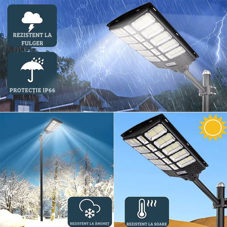 Lampa Solara LED, VENTART, 1000W, Corp iluminat, Incarcare solara, Panou fotovoltaic, IP66, Suport, Telecomanda [3]