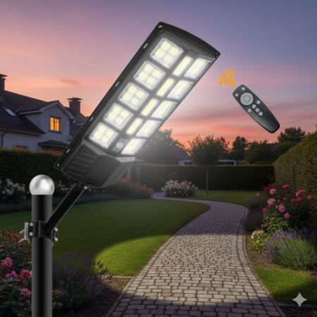 Lampa Stradala Solara VENTART 300W cu Telecomanda, Unghi 180°, LED Eficient, Rezistenta la Apa [3]