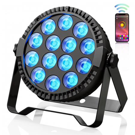 Lumini pentru scenă - Lumini de scena Par Lights VENTART, 14PCS*10W, control prin Aplicatie Telefon, Proiector, Putere 100W, Bluetooth, Moduri Sincronizate cu Muzica, pentru Nunti, Petreceri, DJ, Negru