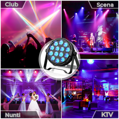 Lumini de scena Par Lights VENTART, 14PCS*10W, control prin Aplicatie Telefon, Proiector, Putere 100W, Bluetooth, Moduri Sincronizate cu Muzica, pentru Nunti, Petreceri, DJ, Negru [6]