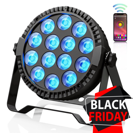 Lumini pentru scenă - Lumini de scena Par Lights VENTART, 14PCS*10W, control prin Aplicatie Telefon, Proiector, Putere 100W, Bluetooth, Moduri Sincronizate cu Muzica, pentru Nunti, Petreceri, DJ, Negru