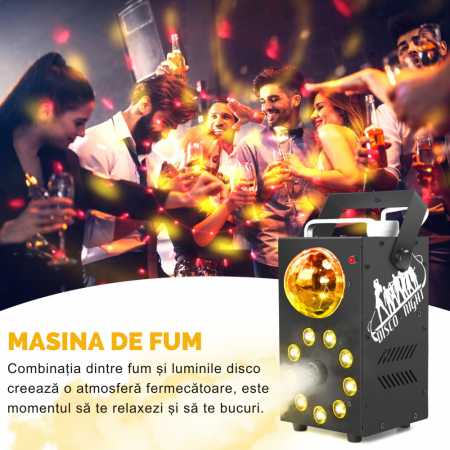 Masina de Fum VENTART cu Efecte de Lumina Magic Ball, Telecomanda Wireless, 700W, 9 LED-uri, pentru Petreceri, Evenimente, Scene, Neagra [1]