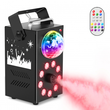 Lumini pentru scenă - Masina de Fum VENTART cu Efecte de Lumina Magic Ball, Telecomanda Wireless, 700W, 9 LED-uri, pentru Petreceri, Evenimente, Scene, Neagra