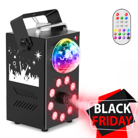 Lumini pentru scenă - Masina de Fum VENTART cu Efecte de Lumina Magic Ball, Telecomanda Wireless, 700W, 9 LED-uri, pentru Petreceri, Evenimente, Scene, Neagra