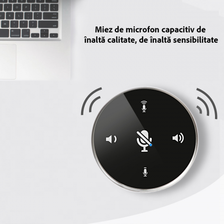 Microfon pentru Conferinte USB, VENTART, cu Difuzor, PC/Telefon, Omnidirectional, Streaming, Live, Videoconferinte, captare a sunetului 360°, Compact, Negru [7]