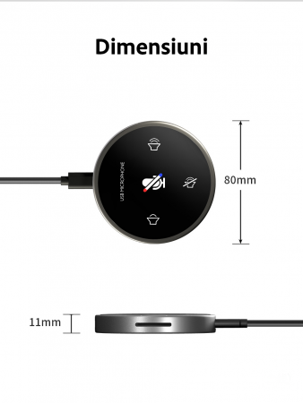 Microfon pentru Conferinte USB, VENTART, cu Difuzor, PC/Telefon, Omnidirectional, Streaming, Live, Videoconferinte, captare a sunetului 360°, Compact, Negru [2]