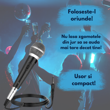 Microfon Profesional cu Fir VENTART, Cardioid, Dinamic, Karaoke, Live, Petreceri, Conferinte, Negru [3]