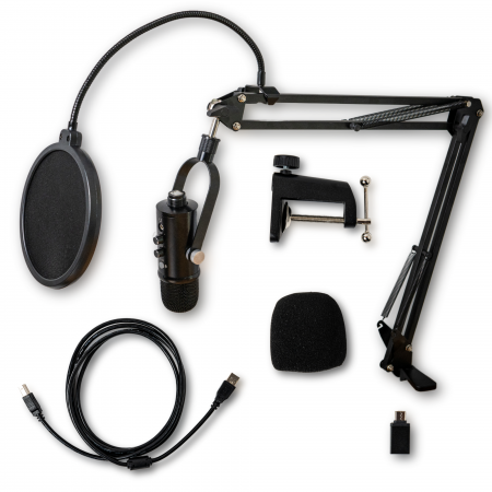 Microfon Streaming VENTART, Profesional, USB, Studio, Live-uri, Podcast, Inregistrari, Plug and Play, IOS/Android/Windows, Brat Ajustabil, Negru [2]