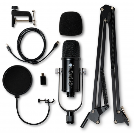 pentru PC - Microfon Streaming VENTART, Profesional, USB, Studio, Live-uri, Podcast, Inregistrari, Plug and Play, IOS/Android/Windows, Brat Ajustabil, Negru