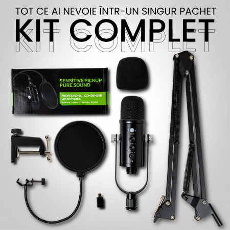 Microfon Streaming VENTART, Profesional, USB, Studio, Live-uri, Podcast, Inregistrari, Plug and Play, IOS/Android/Windows, Brat Ajustabil, Negru [6]