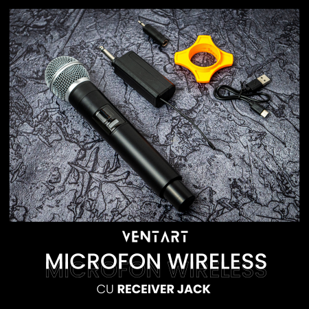 Microfon Wireless VENTART, cu Receiver Jack 6, 35mm, Baterie reincarcabila, UHF, Plug and Play [2]