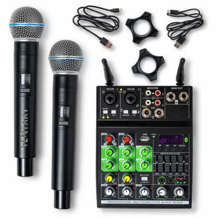 Neamplificate - Mixer audio cu 2 microfoane wireless