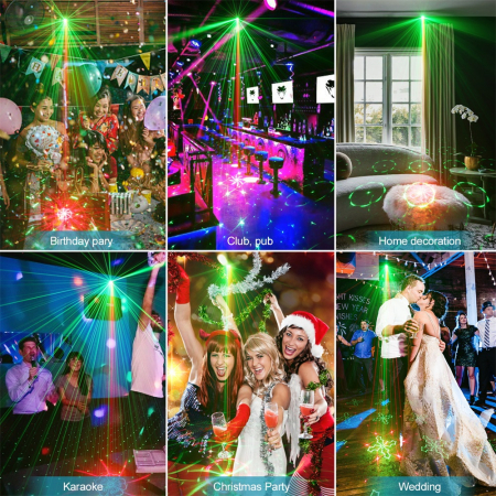 Proiector de lumini disco VENTART 3-in-1 RGB + UV, Laser Rosu si Verde, Telecomanda, Jocuri de lumini, Stroboscop, Alimentare USB, pentru Petreceri, Karaoke, DJ, Negru [3]