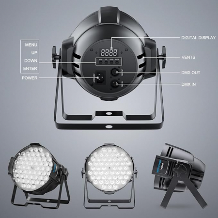 Proiector Lumini Par Lights VENTART, 54*3W, RGBW, DMX, DJ, Petreceri, Disco, Negru [1]