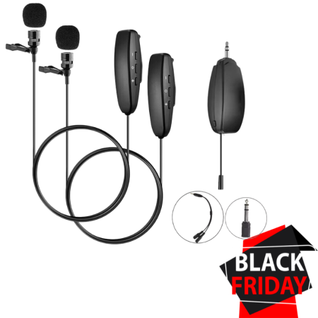 Microfoane - Set 2 Microfoane Lavaliera VENTART cu Receiver Wireless, Plug and Play, compatibil cu Telefon, Boxe, Computer, pentru Interviuri, Live-uri, Conferinte, Negre