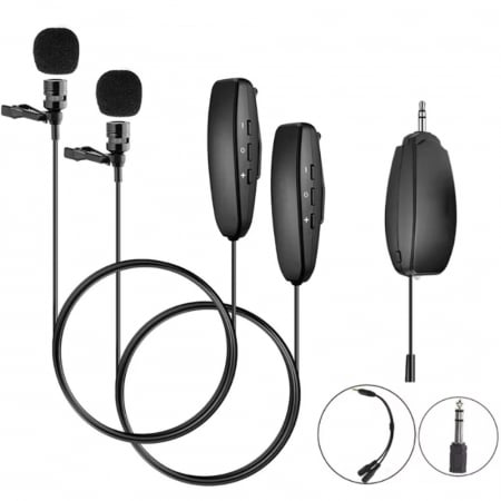 Microfoane - Set 2 Microfoane Lavaliera VENTART cu Receiver Wireless, Plug and Play, compatibil cu Telefon, Boxe, Computer, pentru Interviuri, Live-uri, Conferinte, Negre