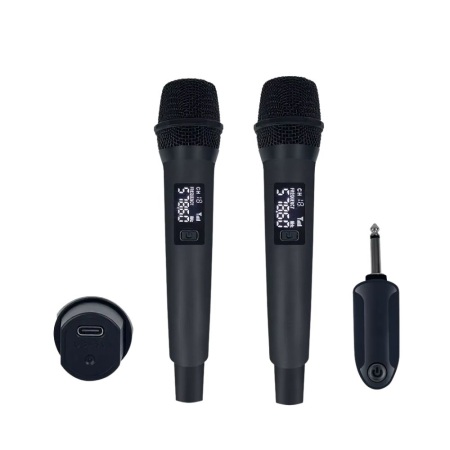 Voce - Set 2 microfoane Profesionale VENTART, Dinamic, Cardioid, Distanta Operare 30m, Conector Jack 6,35, Ideal pentru Karaoke,conferinte, Design Ergonomic, Negru