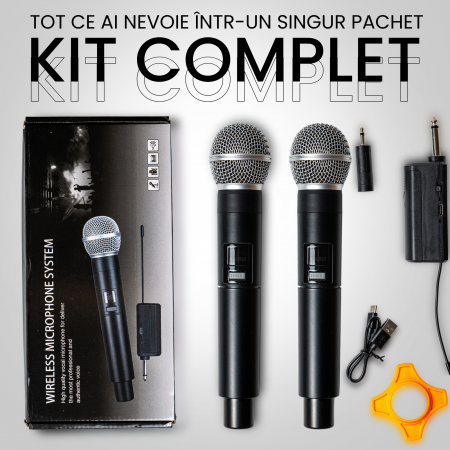 Set 2 Microfoane Wireless VENTART, cu Receiver Jack 6, 35mm, Baterie reincarcabila, UHF, Plug and Play, Karaoke [5]
