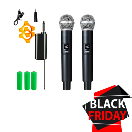 Microfoane - Set 2 Microfoane Wireless VENTART, cu Receiver Jack 6, 35mm, Baterie reincarcabila, UHF, Plug and Play, Karaoke