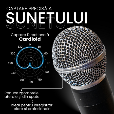Set 2 Microfoane Wireless VENTART, cu Receiver Jack 6, 35mm, Baterie reincarcabila, UHF, Plug and Play, Karaoke [1]