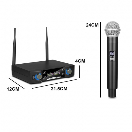 Set 2 Microfoane Wireless VENTART, UHF, Receiver cu Display, Omnidirectionale, Portabile, pentru Karaoke, Conferinte, Evenimente, Gri [5]